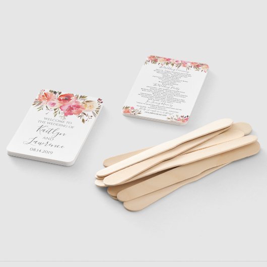 ロマンチックなフローラウォーターカラーフラワーズ結婚式 プログラム ハンドファン (組立なし)