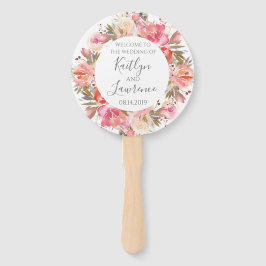 ロマンチックなフローラウォーターカラーフラワーズ結婚式 プログラム ハンドファン