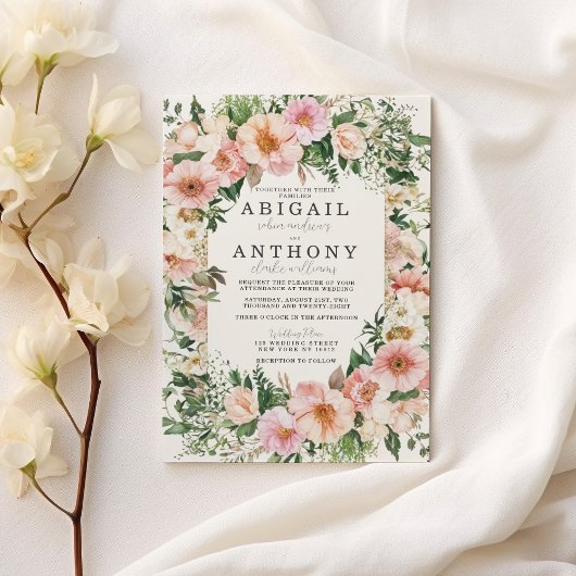 ロマンチックなフローラエレガンス – ガーデン結婚ブロッズ 招待状