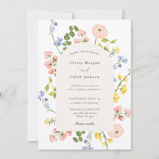 ロマンチックなフローラエレガントな結婚式 招待状 (正面)