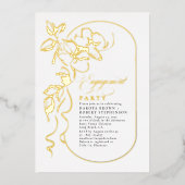 ロマンチックなフローラエレガント婚約パーティ金ゴールド 箔招待状 (正面)