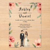 ロマンチックなフローラガーデン新郎新婦結婚ズ アクリル招待状 (正面)