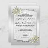 ロマンチックなフローラジェムシルバーフレーム結婚シルバー 招待状 (正面/裏面)