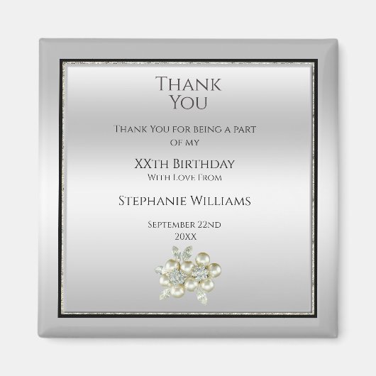 ロマンチックなフローラジェムシルバー&ブラック誕生日のお気に入り マグネット (正面)