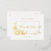 ロマンチックなフローラスクリプト日付はがきを保存 箔招待状ポストカード (正面/裏面)