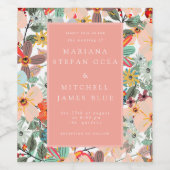 ロマンチックなフローラソフトピンクグリーンピーチ ワインラベル (シングルラベル)