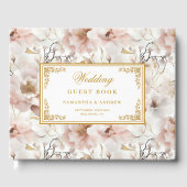 ロマンチックなフローラダスティピンク結婚金ゴールドのゲストブック ゲストブック (正面)