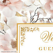 ロマンチックなフローラダスティピンク結婚金ゴールドのゲストブック ゲストブック