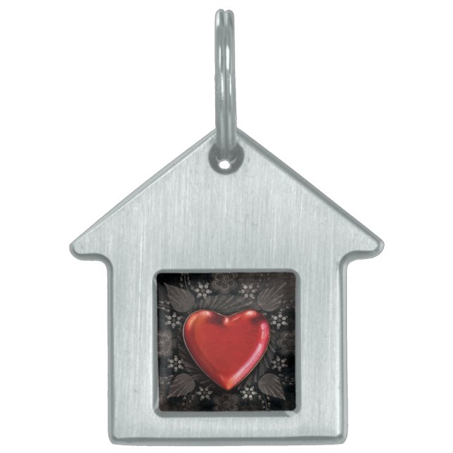 ロマンチックなフローラハートバレンタインラブ ペットネームタグ (正面)