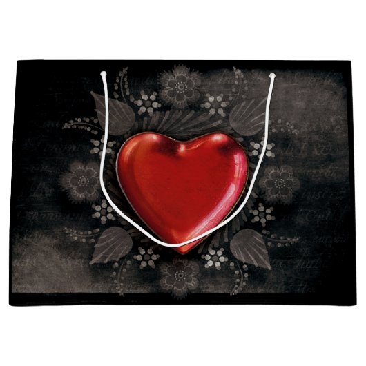 ロマンチックなフローラハートバレンタインラブ ラージペーパーバッグ (正面)