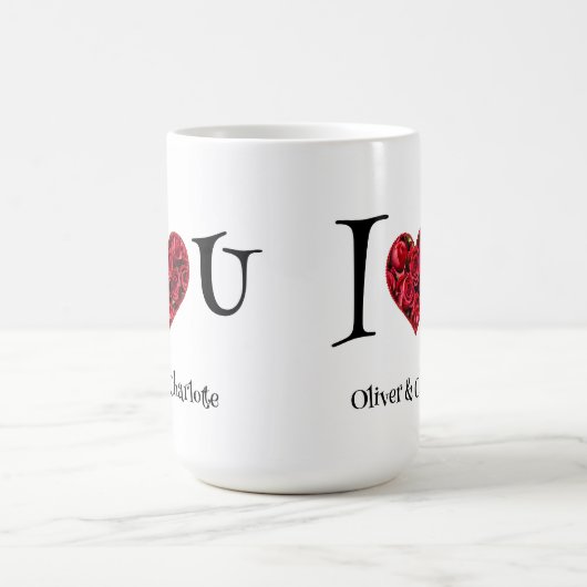 ロマンチックなフローラハートレッドローゼバレンタイン コーヒーマグカップ (中央)