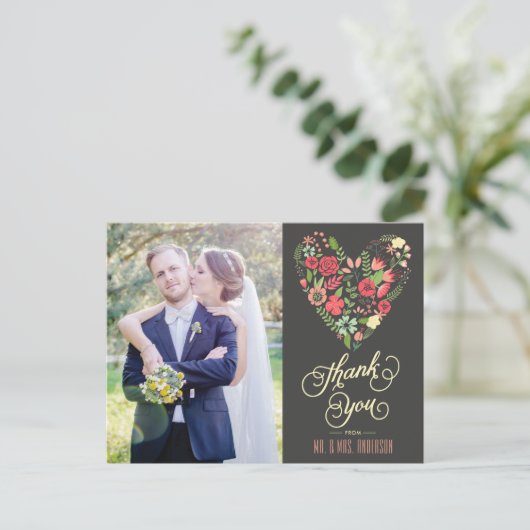 ロマンチックなフローラハート写真ありがとうはがき ポストカード (スタンド正面)