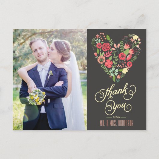 ロマンチックなフローラハート写真ありがとうはがき ポストカード (正面)