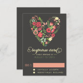 ロマンチックなフローラハートRSVPカード 出欠カード (正面/裏面)