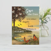 ロマンチックなフローラバタフライ日付カードを保存 セーブザデート (スタンド正面)