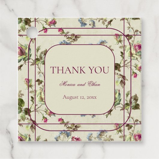 ロマンチックなフローラバラガーデンヴィンテージ結婚式 フェイバータグ (正面)