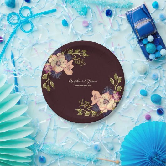 ロマンチックなフローラバーグンディ結婚ズ ペーパープレート (パーティー)