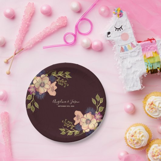 ロマンチックなフローラバーグンディ結婚ズ ペーパープレート (パーティー)