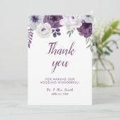 ロマンチックなフローラパープル・シルバー・結婚パーソナライズ サンキューカード (スタンド正面)
