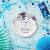 ロマンチックなフローラパープル・シルバー・結婚パーソナライズ ペーパープレート (パーティー)