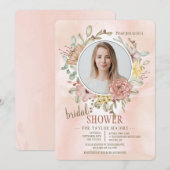 ロマンチックなフローラフォトブライダルシャワー 招待状 (正面/裏面)