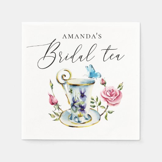 ロマンチックなフローラブライダルシャワー | 茶エレガントパーティー スタンダードカクテルナプキン (正面)