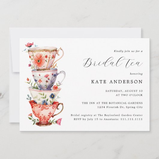 ロマンチックなフローラブライダルティー 招待状 (正面)