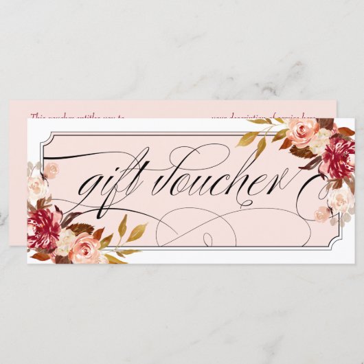 ロマンチックなフローラブルゴーニュエレガントギフトバウチャー (正面/裏面)