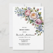 ロマンチックなフローラブーケブランチ&バブリー 招待状 (正面)
