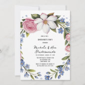 ロマンチックなフローラブーケブリデスメイドランチョン 招待状 (正面)