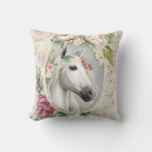 ロマンチックなフローラホワイトホース クッション (正面)