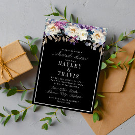 ロマンチックなフローラムーディダークフラワーリハーサルディナー 招待状