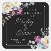 ロマンチックなフローラムーディ暗結婚い花の スクエアシール (正面)