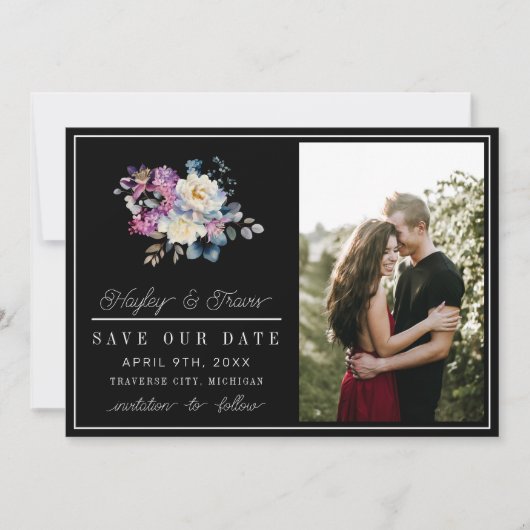 ロマンチックなフローラムーディ暗結婚い花の セーブザデート (正面)