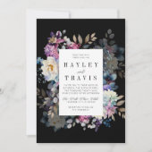 ロマンチックなフローラムーディ暗結婚い花の 招待状 (正面)