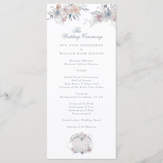 ロマンチックなフローラリースウォーターカラーモノグラム結婚ズ プログラム (正面)