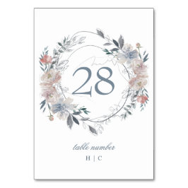 ロマンチックなフローラリースウォーターカラーモノグラム テーブルナンバー