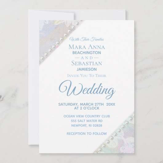 *～*ロマンチックなフローラレースの真珠のビンテージ結婚式 招待状 (正面)