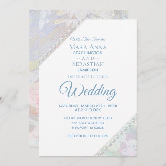 *～*ロマンチックなフローラレースの真珠のビンテージ結婚式 招待状 (正面/裏面)