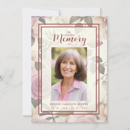 ロマンチックなフローラヴィンテージ効果葬儀の写真 招待状 (正面)
