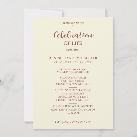 ロマンチックなフローラヴィンテージ効果葬儀の写真 招待状 (裏面)