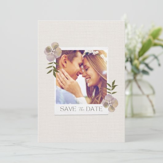 ロマンチックなフローラ写真の結婚式の日付を保存 セーブザデート (スタンド正面)