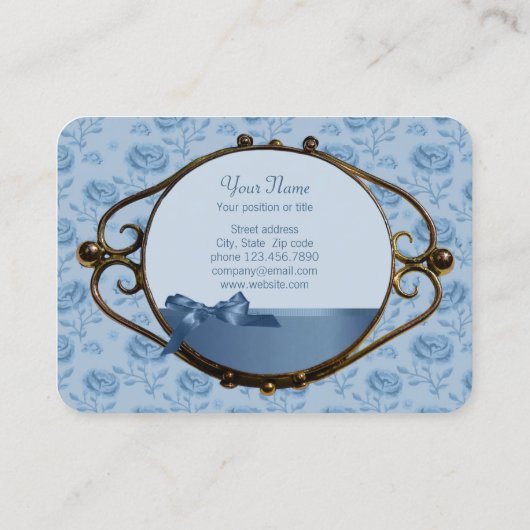 ロマンチックなフローラ夢想青エレガントアンティークCC0337 名刺 (裏面)