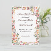 ロマンチックなフローラ日付カードを保存 招待状 (スタンド正面)