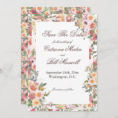 ロマンチックなフローラ日付カードを保存 招待状 (正面/裏面)