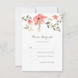 ロマンチックなフローラ水彩結婚式RSVPカード 出欠カード