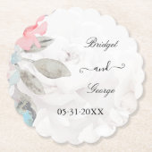 ロマンチックなフローラ水色バラ結婚牡丹 ペーパーコースター (正面)