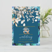 ロマンチックなフローラ白と穏やかな青の花 招待状 (スタンド正面)