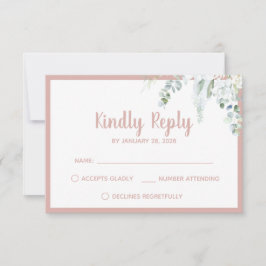 ロマンチックなフローラ白の優しい花ピンク結婚の花 出欠カード