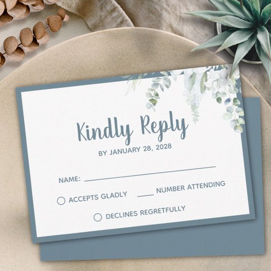 ロマンチックなフローラ白の優しい花結婚灰色 出欠カード